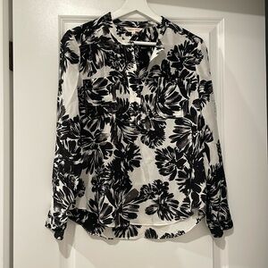 Rebecca Taylor Black and White Floral Blouse